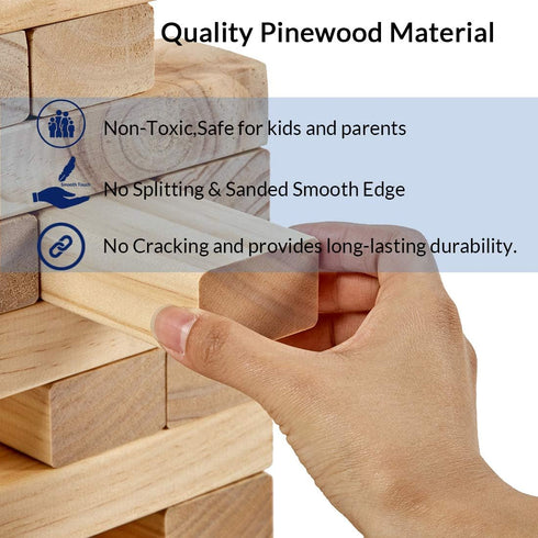 ApudArmis Giant Tumble Tower, 54 PCS Pine Wooden Stacking Timber Game with 1 Dice Set