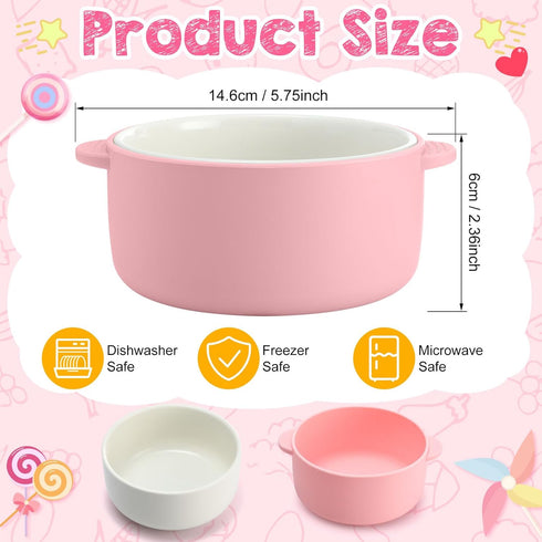 4 Sets 2-in-1 Domensi Kids Porcelain Bowls with Removable Silicone Sleeve Porcelain Toddler Bowls Microwave Dishwasher