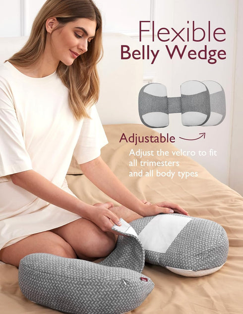 Momcozy Plus W Shaped Pregnancy Pillow for Sleeping - Adjustable Maternity Pillow for Side Sleepers - Portable Wedge