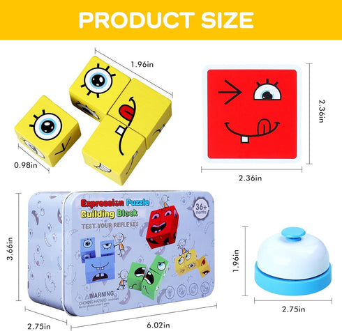 Safmord 3+ (64 16 1Bell) Montessori Puzzle Game for Kids - Wooden Face Changing Magic Cube Game, Educational Face