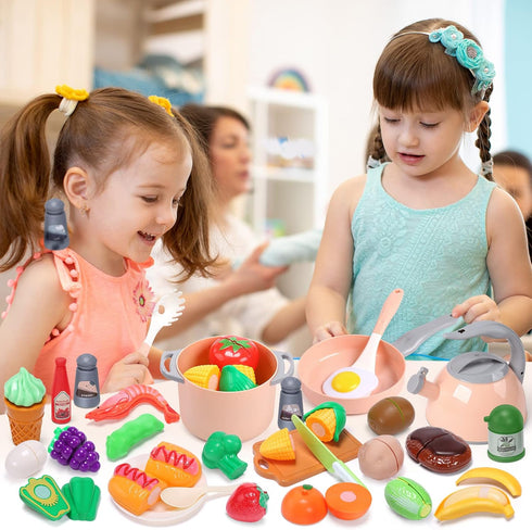 CUTE STONE Kids Kitchen Accessories Set, Play Food Sets with Pots and Pans, Utensils Cookware Toys, Kitchen Playset