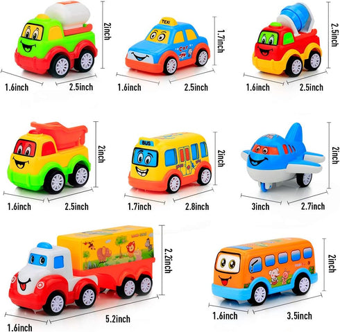 9 Pcs Cars Toys for Toddlers, Big Carrier Truck with 8 Small Cartoon Pull Back Cars, Colorful Vehicles with Sound and