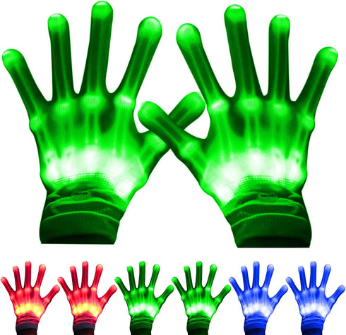 LED Gloves with Flash Finger Lights - 3 Colors, 10 Modes Colorful Light Up Gloves for Christmas Parties