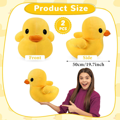 Leyndo 2 Pcs Giant Plush Yellow Duck, Soft Stuffed Animal Toy Duck Plush Pillow for Boys Girls Birthday Gift