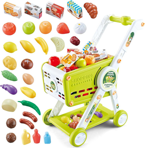 Supermarket Shopping Cart for Kids, 31PCS Shopping Trolley Cart Toy with Play
