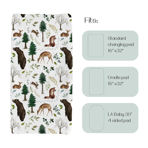 Changing Pad Cover for Baby Girl Boy, Woodland Animals Pine Tree, Soft Stretchy Safe Snug Fitted Diaper Change Table