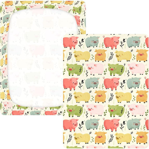 miaozhen 1 Pack 52x28 Cotton Crib Sheets for Baby Boys Girls Soft Stretchy Funny Garden Pig Ivory Playard Mattress