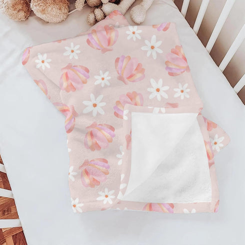Selgkds Summer 40x50inch Boho Beach Seashells Floral Baby Blankets for Girls Boys Pink Conch Flowers Infant Toddler