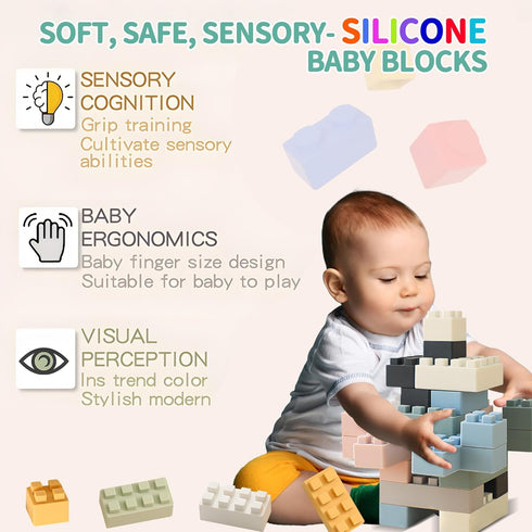20PCS Silicone Blocks Soft Building Blocks, Montessori Educational Toy Soft Baby Blocks for Teething Gifts, Large