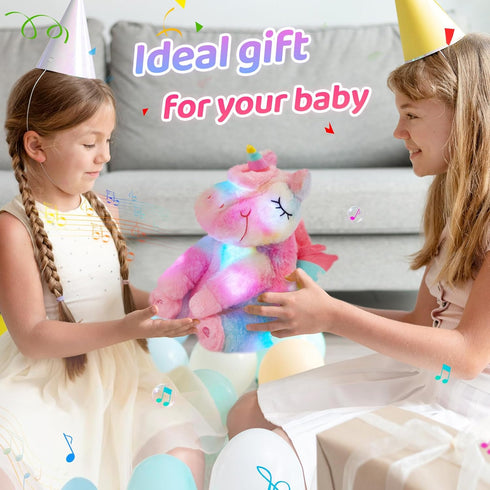 Girls,12'' Athoinsu Rainbow Musical Light up Unicorn Stuffed Animal Soft Furry Plush Toy with LED Night Lights