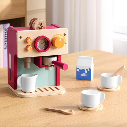 3 4 5 Set GAGAKU Wooden Coffee Machine Toy for Toddlers, Montessori Learning Toys for Year Old Girls & Boys, Realistic