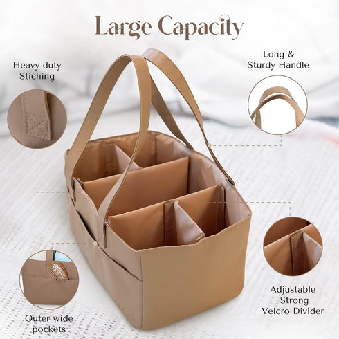 Cream Vegan Leather Diaper Caddy Organizer - Portable Baby Storage