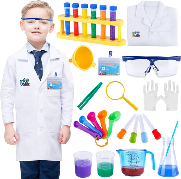 INNOCHEER Kids Science Experiment Kit with Lab Coat, Scientist Costume Dress Up for Boys and Girls Age 6+
