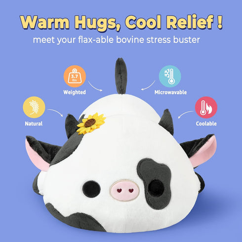 20 inch Onsoyours Original Weighted & Heatable Sunflower Cow Stuffed Animals, Microwavable Plushies for Stress Relief