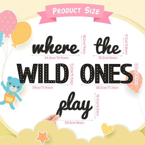 11 Pcs(23 Inch,Black) Beeveer Where the Wild Ones Play Nursery Sign Wooden Playroom Wall Decor Playroom Decoration Word
