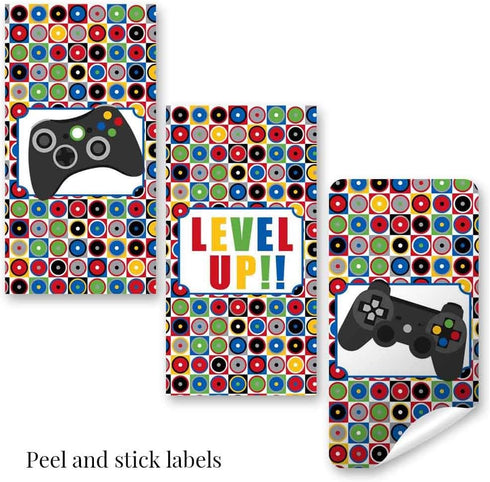 Game On! Video Gamer Birthday Party Mini Chocolate Candy Bar Sticker Wrappers - 45 Labels by AmandaCreation