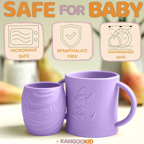 Open Cup Set for Baby | 2 Handled Tiny Cups for Toddlers | Transitional Silicone Cup for Baby Led Weaning | 6+ months