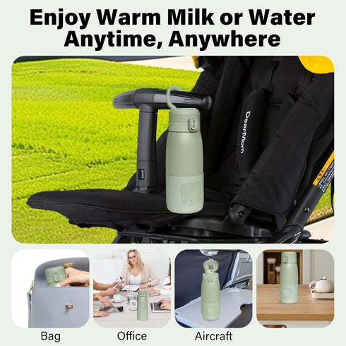 WAAYAA 12 oz Portable Bottle Warmer for Travel Portable Bottle Breast Milk and Water Warmer Fast Precision HeatingSafe