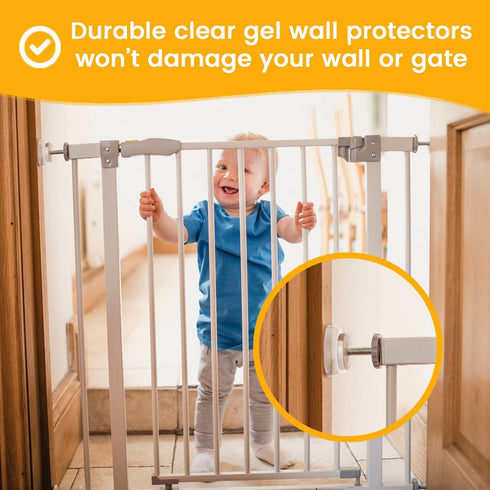 Baby Gate Wall Protectors - Clear Self-Adhesive Bumpers for Safety Gates, Removable & Washable Padding