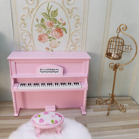 1:12 Dollhouse Grand Piano Model with Stool Scale Miniature Musical Instrument Desk Ornaments Gift Wooden Elegant Mini