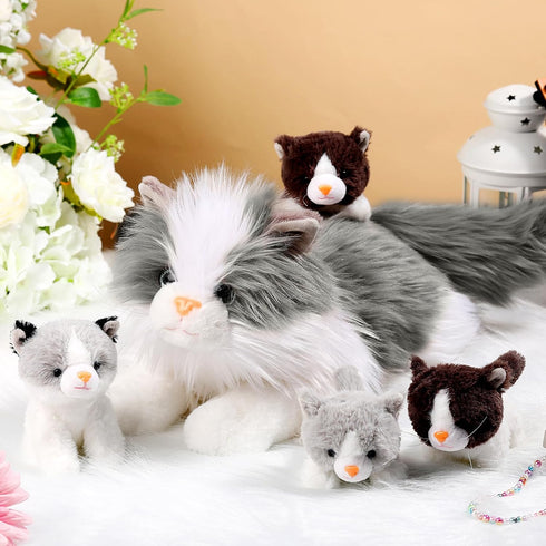 5 17.75 Inches Mommy 4 Set HyDren Pcs Realistic Ragdoll Cat Stuffed Animal, Large Ragdoll Cat Plush with Cute Babies