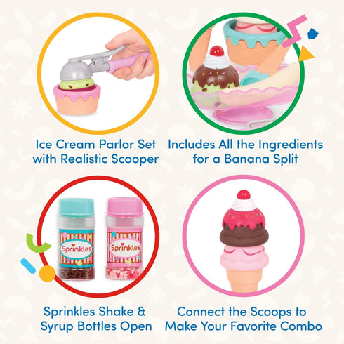Set 3+ Years(21 Battat Play Circle Toy Food Ice Cream Kitchen Accessories for Kids Pretend Play Sweet Treats Ice Cream