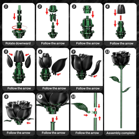 XGSHJ Set 12 Pack Black Rose Bouquet Building for Girls & Boys - Botanical Collection Gift for Easter Basket Artificial