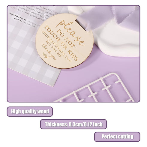 NQEUEPN Please Do Not Touch or Kiss Baby Sign, Wooden Don't Touch Baby Sign for Car Seat Baby Stroller Tag with Ribbon