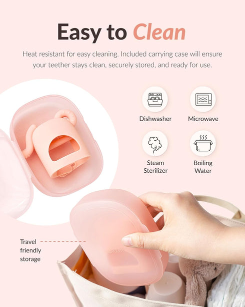 3+ Moyuum Silicone Elephant Grip Hand Teether Toy | Made in Korea, Provides Teething Relief, Wearable Teether is Easy