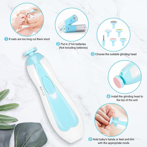 Trimmer Set, 6 1) Baby Nail Electric, Baby Nail Clippers, Baby Grooming Kit Manicure Nail File Baby Essentials Must