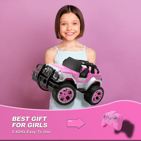Carox Remote Control Car for Girls, 160 mins Pink RC Convertible Truck with Doll & Sticker, 1:16 Scale, Ages 4-12