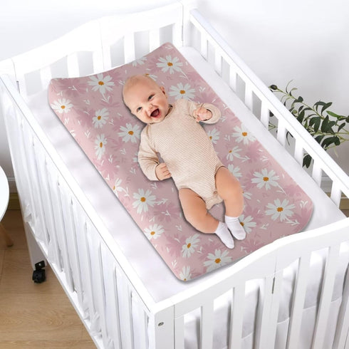 Psesaysky Daisy Changing Table Cover Waterproof Nursery Pad Change Cover Breathable Stretchy Diaper Changing Cover Soft