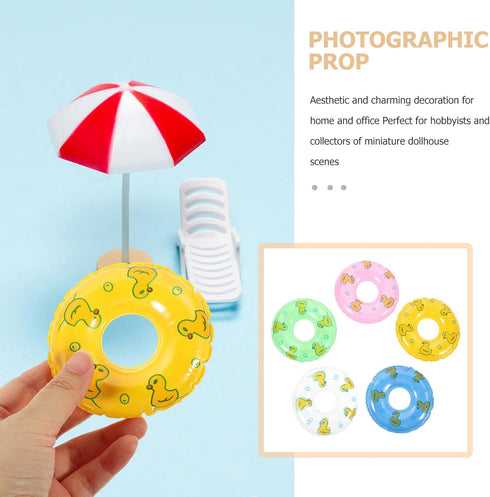 Gadpiparty 5Pcs Mini Swimming Rings, Dollhouse Pattern Swim Rings for Kids Dolls Pool Toys