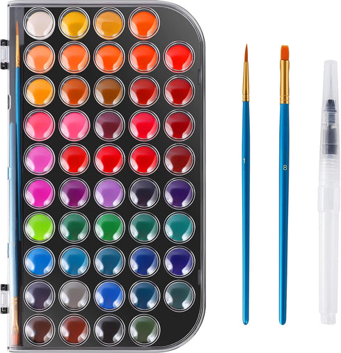 Watercolor Paint Set, 48 Colors Washable with Brush, Non-toxic for Kids, Adults, Beginners