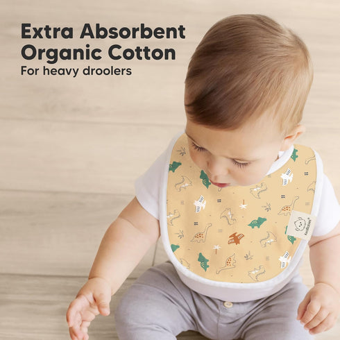 8-Pack 0-24 (Mesozoic) Organic Baby Bibs for Boys, Girls - Soft Cotton Drooling and Teething Bibs for Baby Girl & Boy