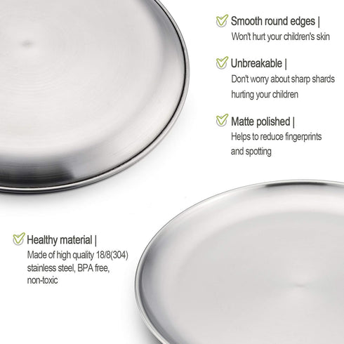 HaWare 18/8 Stainless Steel Plates for Toddlers, Durable 304 Metal Dishes for Serving, Snack, Camping - 4 Pack