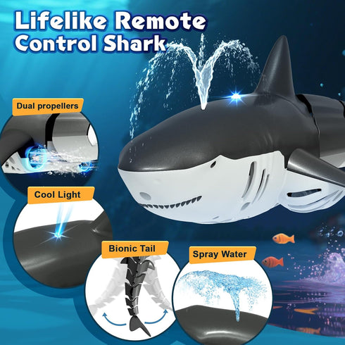 2.4Ghz 6+ 2 Remote Control Shark Pool Toys for Boys Kids,Highly Realistic Shark Pool Toys for Kids,RC Boat Outdoor