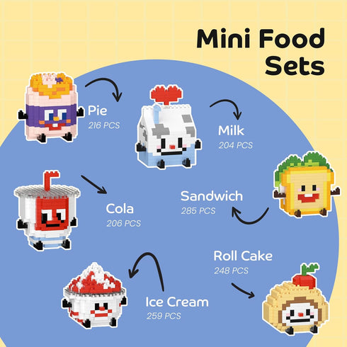 Set, 14+ (6 Pack) HIGH GODO Food Party Favors Building Mini Food Building Blocks Model Kits, Goodie Bag Stuffers