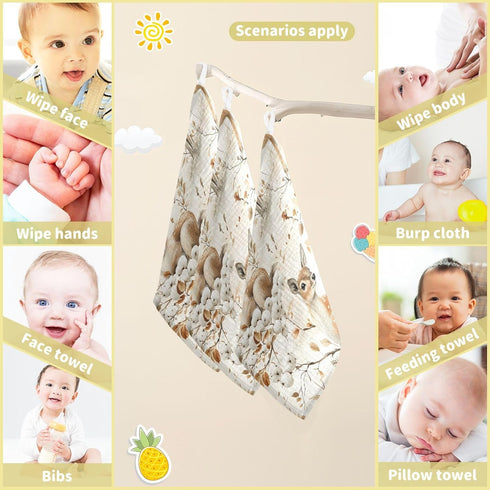 YETTASBIN 4 5 Pack Watercolor Deer Muslin Baby Hand Washcloths, Soft Cotton Bath Face Towel, Layers Extra Absorbent