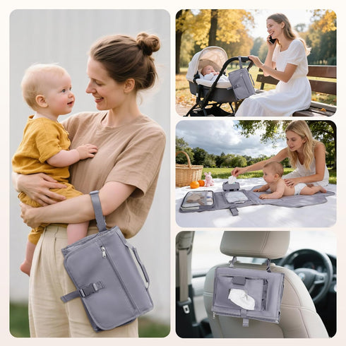 CEICEI Portable Diaper Changing Pad Waterproof Travel Baby Changing Mat with Large Wet/Dry Pocket & Elastic Wipes