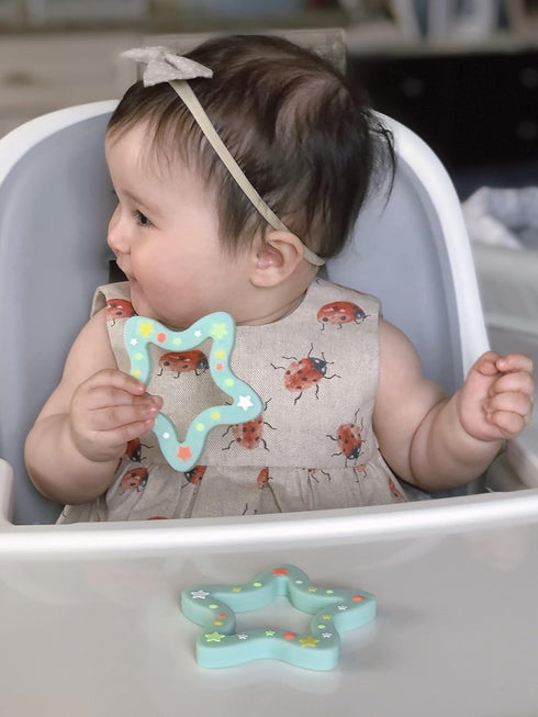 Jimibaby Silicone Star Teether, The First Teething Toy for Baby Boys and Girls, 100% BPA Free, Freezer Safe (Mint Star)