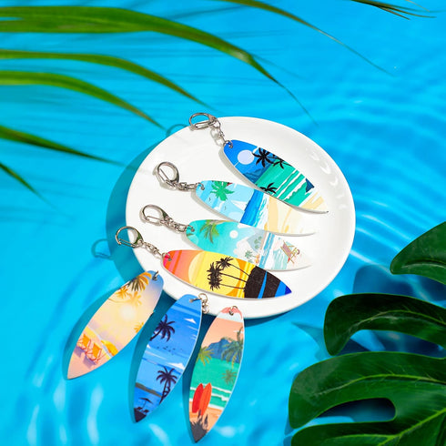 Bucherry 36 Pcs Beach Favors Keychain Gifts Set, Wooden Surfboard Slippers and Sea Turtle Keychains for Luau Party