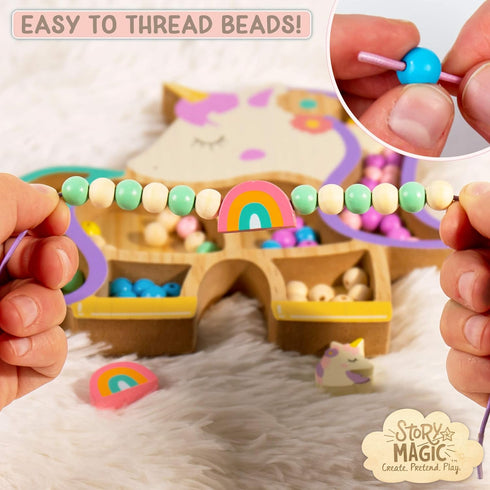Story Magic Unicorn Bead Set, Create Your Own Magical Jewelry with 100+ Large Hole Wood Beads for Kids