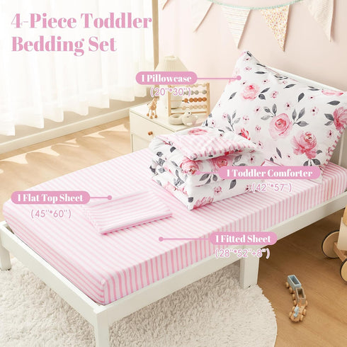 4 Set, Sets PHF Piece Toddler Bedding Ultra Soft Toddler Comforter Include Comforter, Fitted Sheet, Flat Top Sheet