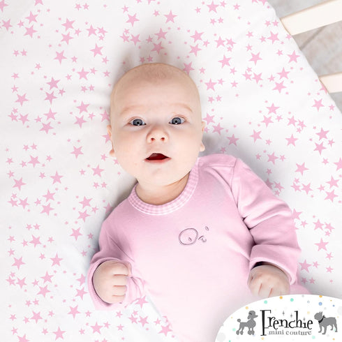Frenchie Mini Couture 100% 28 52inx8in, 2-Pack Fitted Crib Sheets Woven Cotton Fits Toddler Mattress, Pink Stars, x