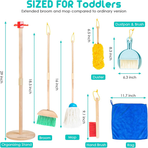 Set, 8 Set 3-6, Kids Cleaning Pcs Wooden Housekeeping Play Includes Broom Mop Duster Dustpan Brushes Rag and Organizing