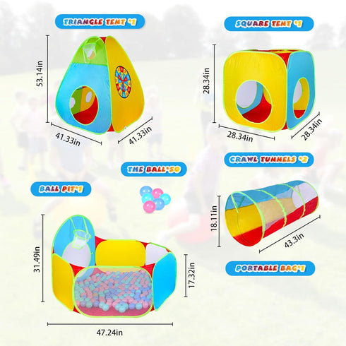 5Pack Kids Play Tent for Toddlers - Indoor Playground with 50 Balls, Foldable Pop Up Tents and Outdoor Playhouse