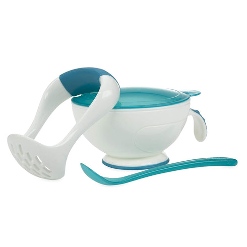 Nuby Garden Fresh Mash 'N' Feed 4 Piece Baby Preparation & Feeding System White/Blue