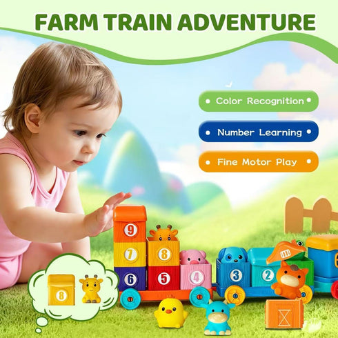 KiddoTOYZ 2 3 Old-Counting Toddler Learning Toys for Year Matching & Sorting Activity Montessori Train Toys with Farm