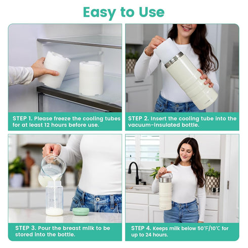 22oz 360 50F 24 2 Full-Day Cold-Chain Breastmilk Cooler, Double-Wall Vacuum Stainless Steel with Cooling, Keeps Milk